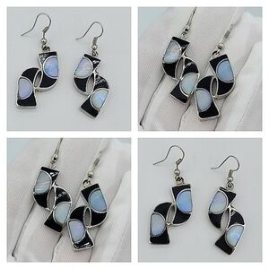 Unique Earrings Silvertone Iridescent Curve Earrings #1126